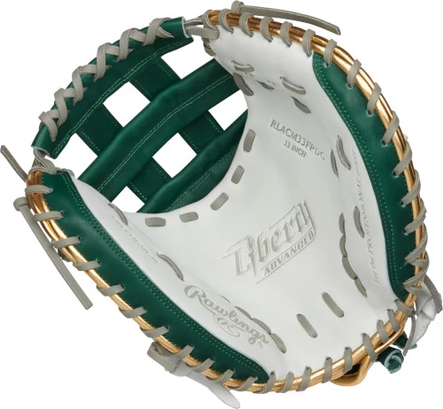 33 Inch Rawlings Liberty Advanced Color Series RLACM33FPDG Women's White/DarkGreen/Gold Fastpitch Softball Catcher Mitt - Image 2