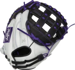 33 Inch Rawlings Liberty Advanced Color Series RLACM33FPPU Women's White/Purple/Black Fastpitch Softball Catcher Mitt